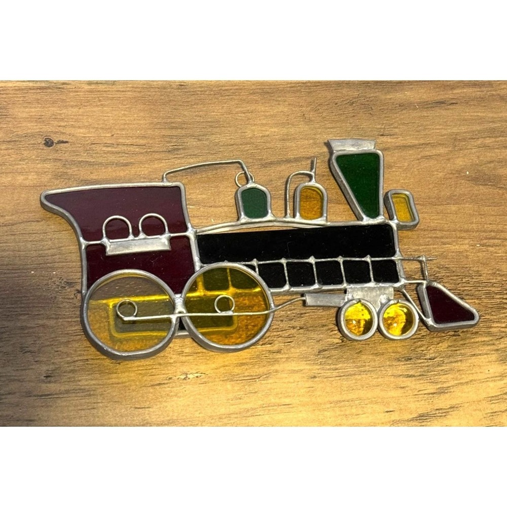 Vintage Suncatcher Locomotive Train Stain Glass Style Hanging Ornament - Picture 2 of 2